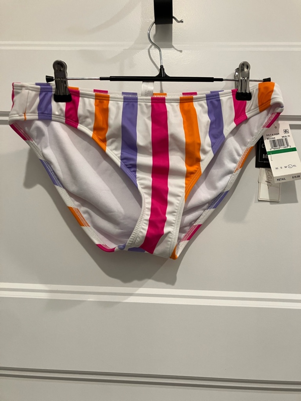 NWT Salt + Cove Woman’s ' Striped Bikini Bottoms in White, Pink, Orange & Purple